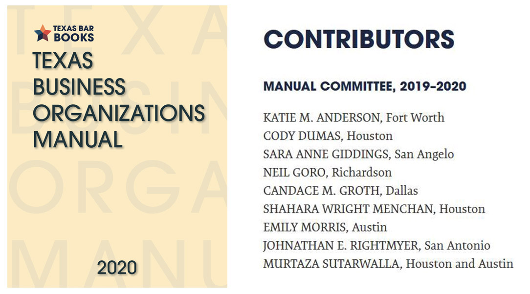 Texas Business Organizations Manual Published with Candace M Groth as Contributing Author